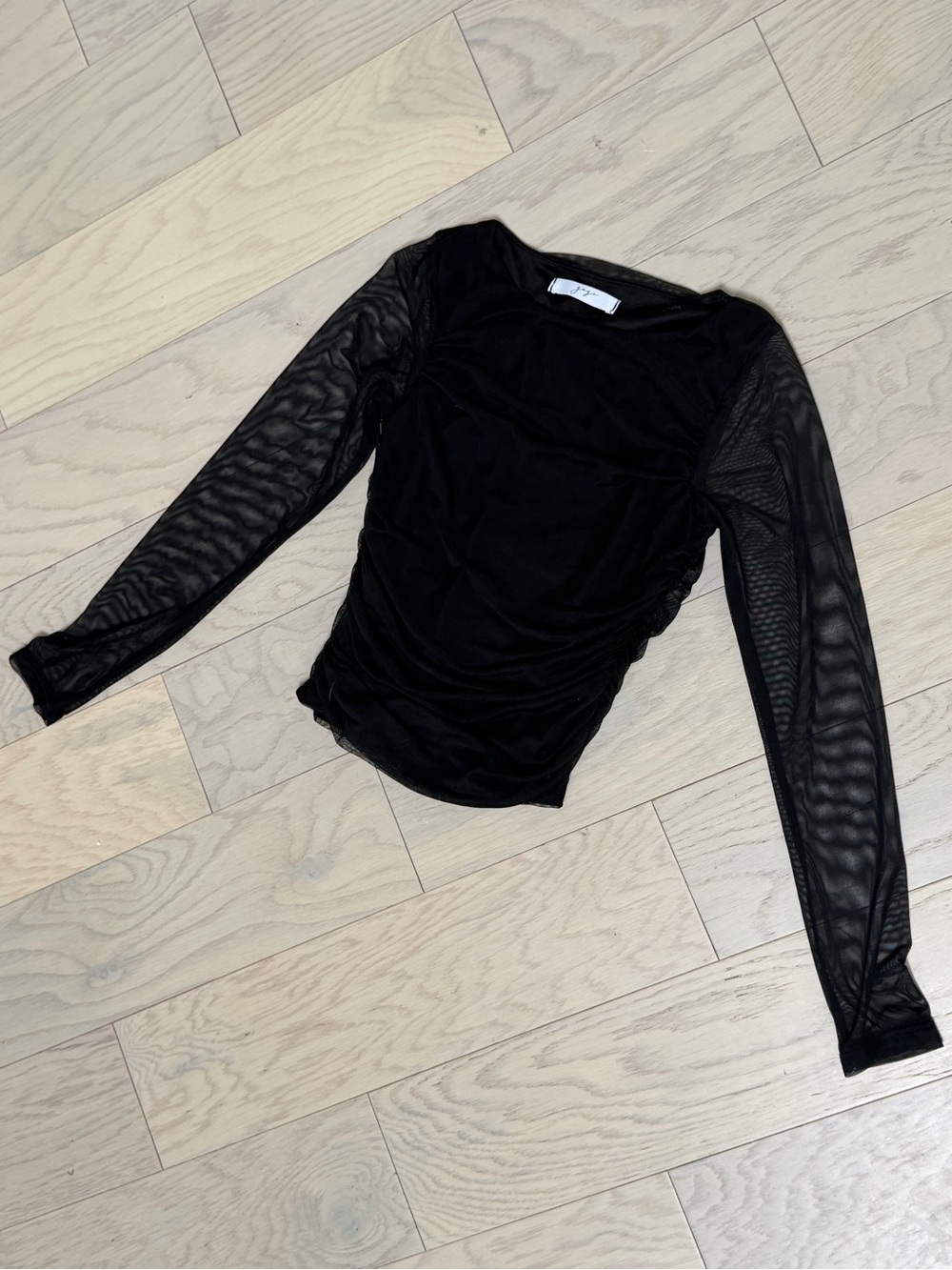 Gaze Black Mesh Sleeve Ruched Women’s Top - XS